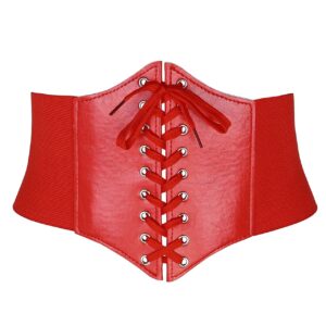 ayliss women elastic wide band tied waspie corset waist cincher belt,red