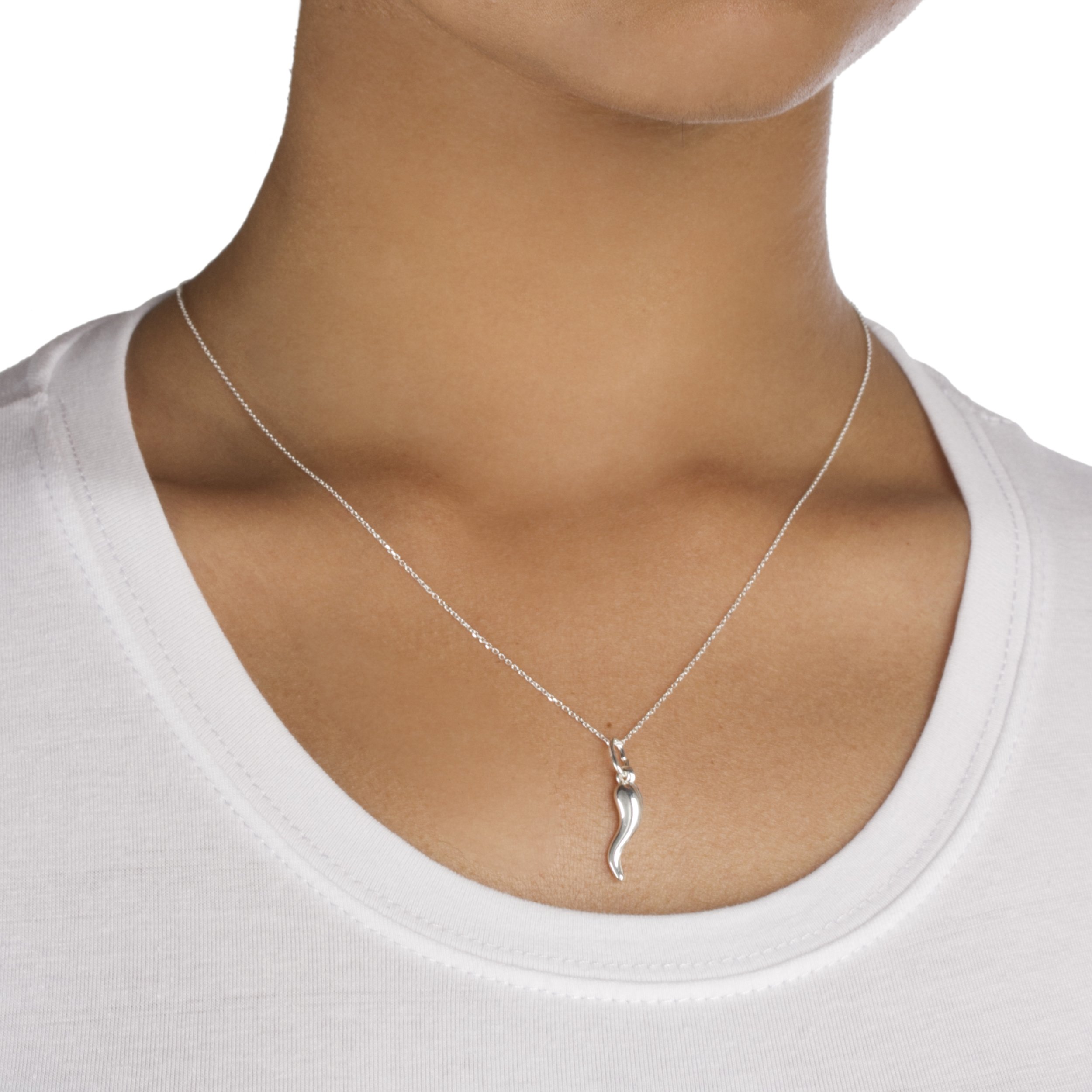 JOTW Italian Sterling Silver Horn, Hamsa Hand, Whale Tail, Nefertiti and Opal Star of David Pendant with an 18 Inch Necklace (Italian Horn (Small))