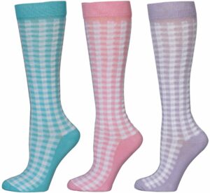 tuffrider ladies' gingham check socks - aqua/pink/light purple 3 pack