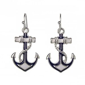 dianal boutique beautiful silvertone nautical anchor earrings enameled gift boxed fashion jewelry