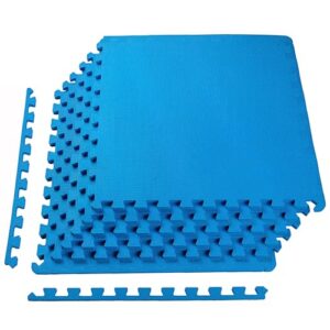 signature fitness puzzle exercise mat with eva foam interlocking tiles for mma, exercise, gymnastics and home gym protective flooring, 1/2" thick, 24 square feet, blue