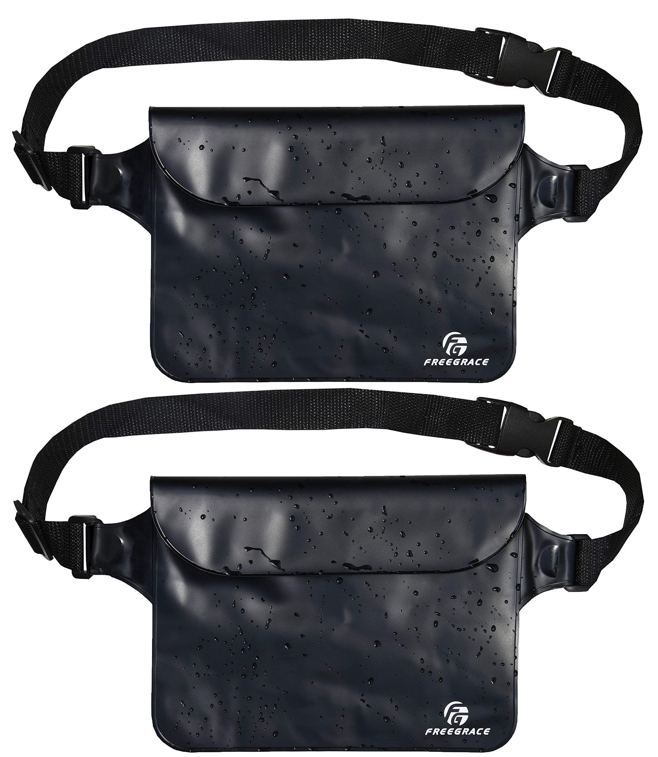 Freegrace Waterproof Waist Pouches - Best Way to Keep Your Phone and Valuables Dry and Safe - Perfect for Boating Swimming Snorkeling Kayaking Beach Pool Water Parks (Black 2 Pack)