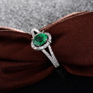 Lanmi Antique 14K White Gold Natural Green Emerald Rings Brilliant Diamond Engagement Wedding for Women Promotion