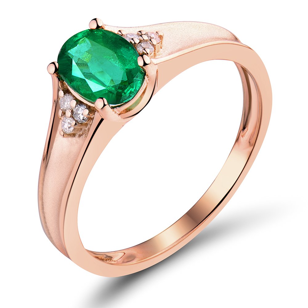 Lanmi Solid 14K Rose Gold Natural Green Emerald Diamonds Engagement Ring Wedding Rings for Ladies Women Promotion