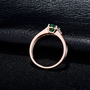 Lanmi Solid 14K Rose Gold Natural Green Emerald Diamonds Engagement Ring Wedding Rings for Ladies Women Promotion