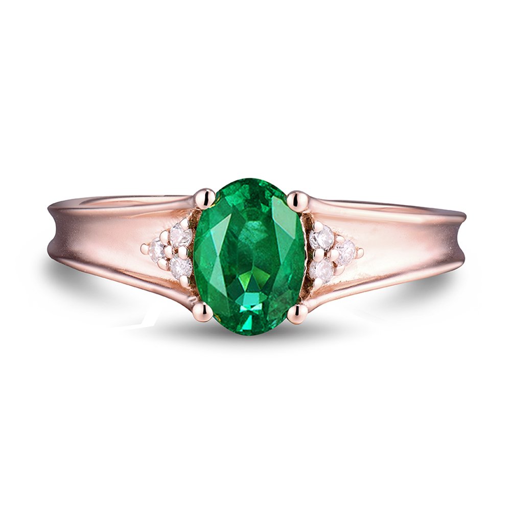 Lanmi Solid 14K Rose Gold Natural Green Emerald Diamonds Engagement Ring Wedding Rings for Ladies Women Promotion