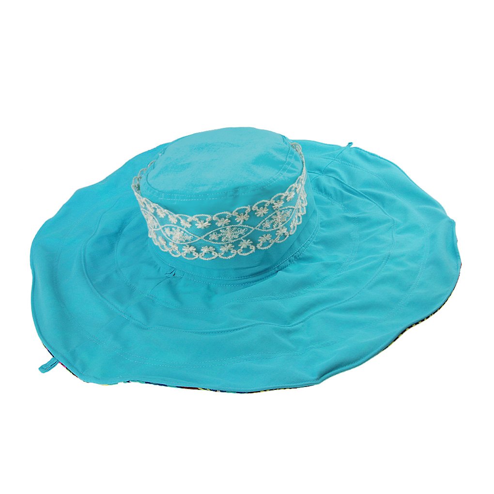 Women's Foldable Floppy Reversible Travel Beach Sun Visor Hat Wide Brim UPF 50+ (Blue)