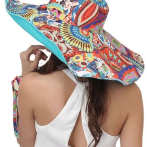 Women's Foldable Floppy Reversible Travel Beach Sun Visor Hat Wide Brim UPF 50+ (Blue)