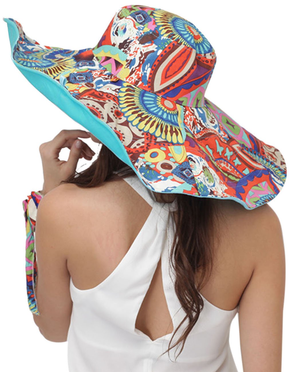 Women's Foldable Floppy Reversible Travel Beach Sun Visor Hat Wide Brim UPF 50+ (Blue)