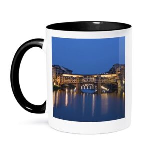 3dRose mug_82086_4 "Italy, Florence, Ponte Vecchio Bridge, Arno River - EU16 BTH0023 - Brenda Tharp" Two Tone Black Mug, 11 oz, Multicolor