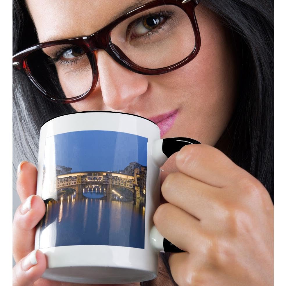 3dRose mug_82086_4 "Italy, Florence, Ponte Vecchio Bridge, Arno River - EU16 BTH0023 - Brenda Tharp" Two Tone Black Mug, 11 oz, Multicolor