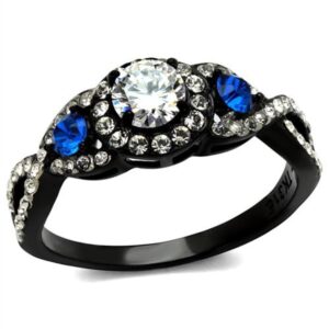 Marimor Jewelry 1.26 Carat Clear and Blue Cubic Zirconia Halo Stainless Steel Black Engagement Ring Size 8