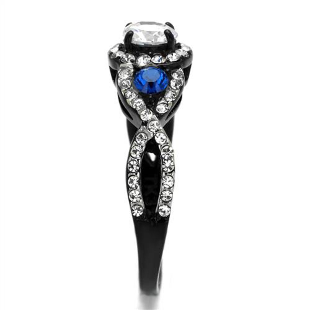 Marimor Jewelry 1.26 Carat Clear and Blue Cubic Zirconia Halo Stainless Steel Black Engagement Ring Size 8