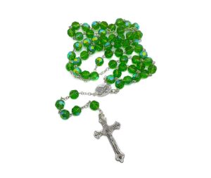 nazareth store green crystallized glass beads rosary necklace holy mary medal & cross crucifix handmade christian holy rosary for men and women