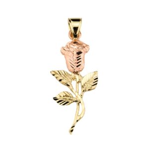 Solid 10k Two Tone Gold Rose Flower Pendant