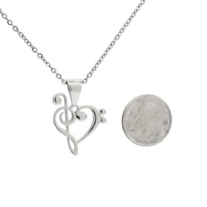 925 Sterling Silver Treble and Bass Clef Heart Pendant With 22" Hypoallergenic Cable Chain Necklace