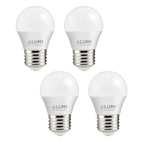 j.lumi a15 led bulbs 5w, 3000k soft white, a15/g45 shape small bulbs, e26 medium base, for table lamps, refrigerators, ceiling fans, not dimmable (4 count)