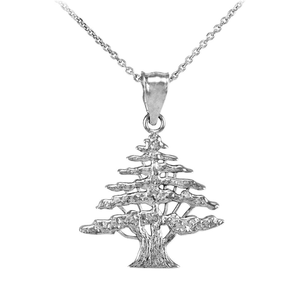 Polished 925 Sterling Silver Cedar Tree Charm Pendant Necklace, 22"