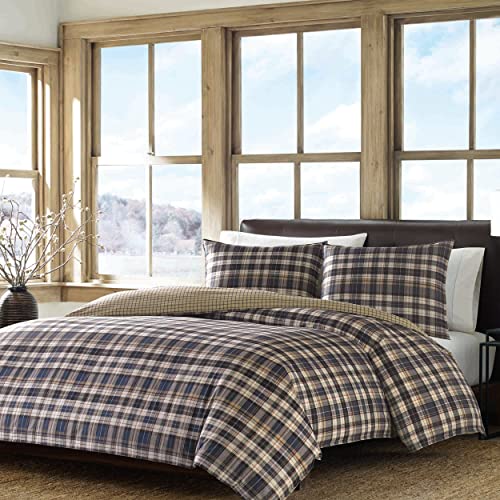 Eddie Bauer - Queen Duvet Cover Set, Reversible Bedding with Matching Shams, Plaid Home Decor for All Seasons (Port Gamble Blue, Queen)