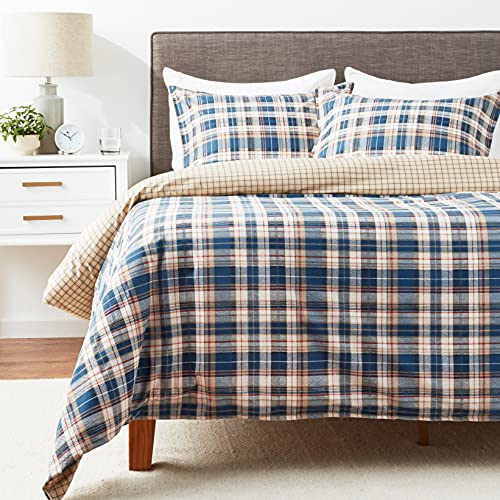 Eddie Bauer - Queen Duvet Cover Set, Reversible Bedding with Matching Shams, Plaid Home Decor for All Seasons (Port Gamble Blue, Queen)