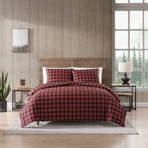 eddie bauer - queen comforter set, cotton reversible bedding, buffalo plaid home decor for all seasons (red/black, queen)