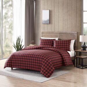 Eddie Bauer - Queen Comforter Set, Cotton Reversible Bedding, Buffalo Plaid Home Decor for All Seasons (Red/Black, Queen)