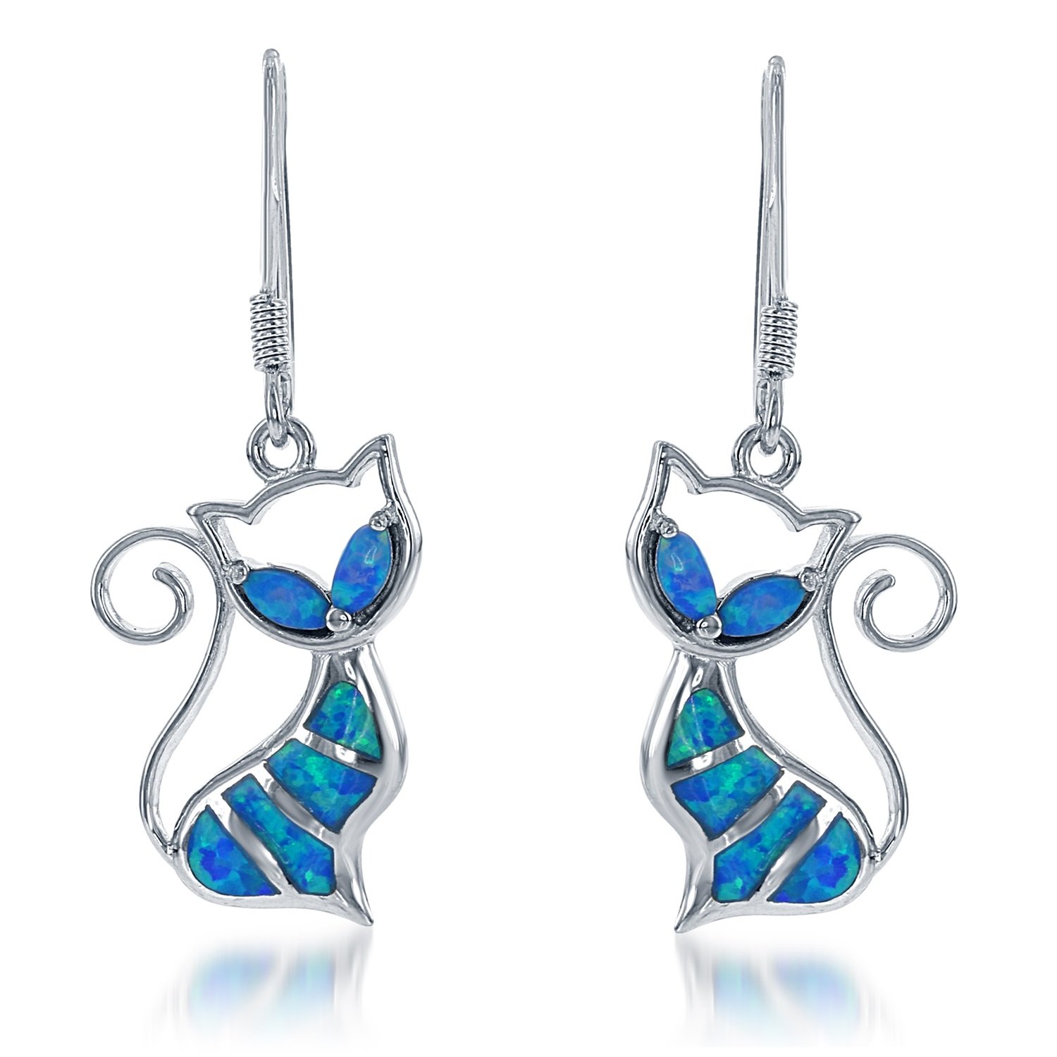 Sterling Silver Created Blue Cat Earrings