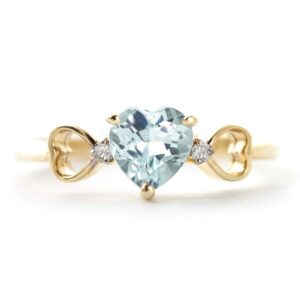 Galaxy Gold GG 14k Yellow Gold Ring with Heart-shaped Aquamarine and Diamonds - Size 5.5