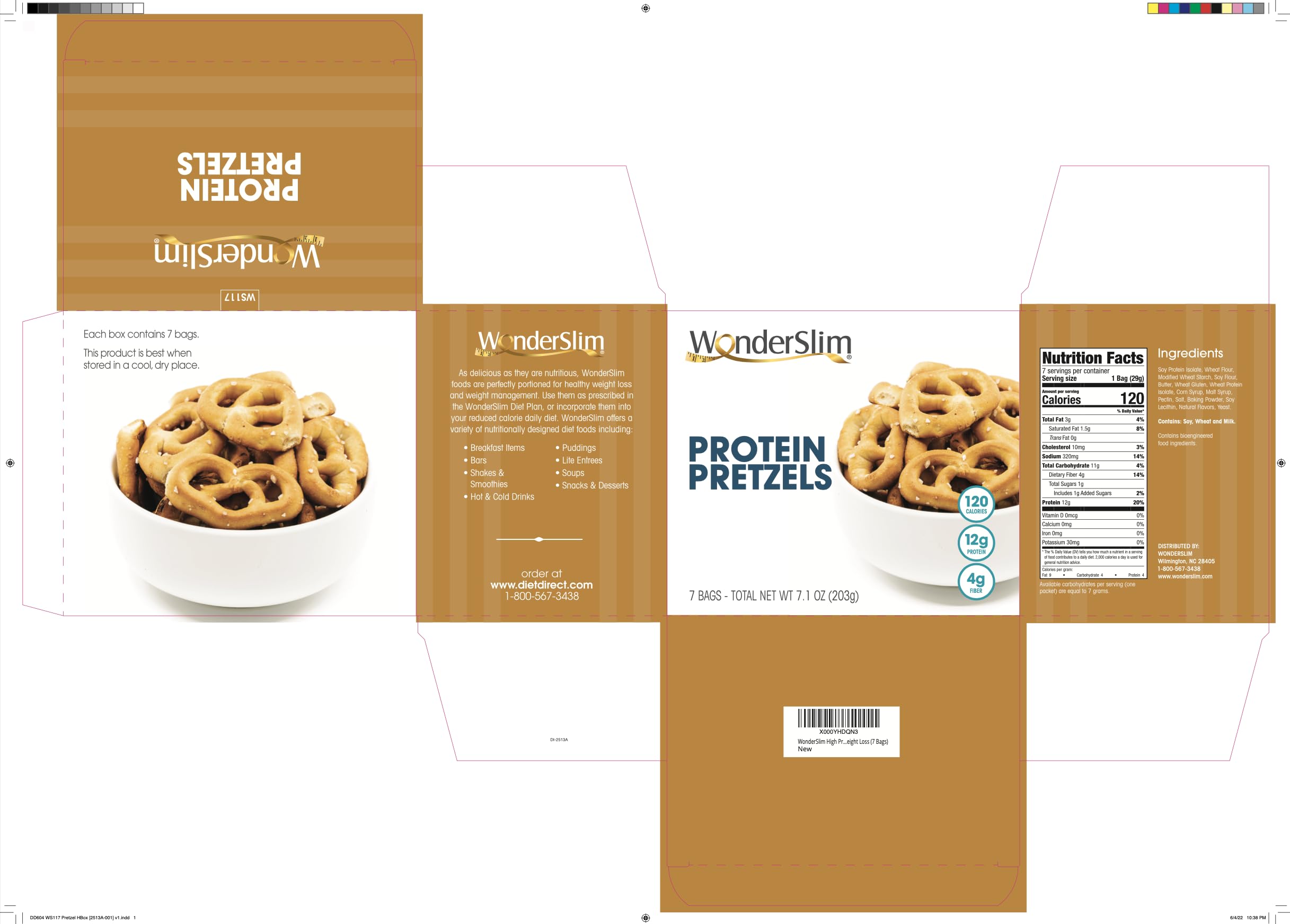 WonderSlim Protein Pretzel Snacks, 120 Calories, 12g Protein, 4g Fiber (7ct)