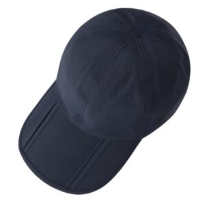 Sumolux Men Women Outdoor Rain Sun Waterproof Quick-Drying Long Brim Collapsible Portable Hat Dark-blue