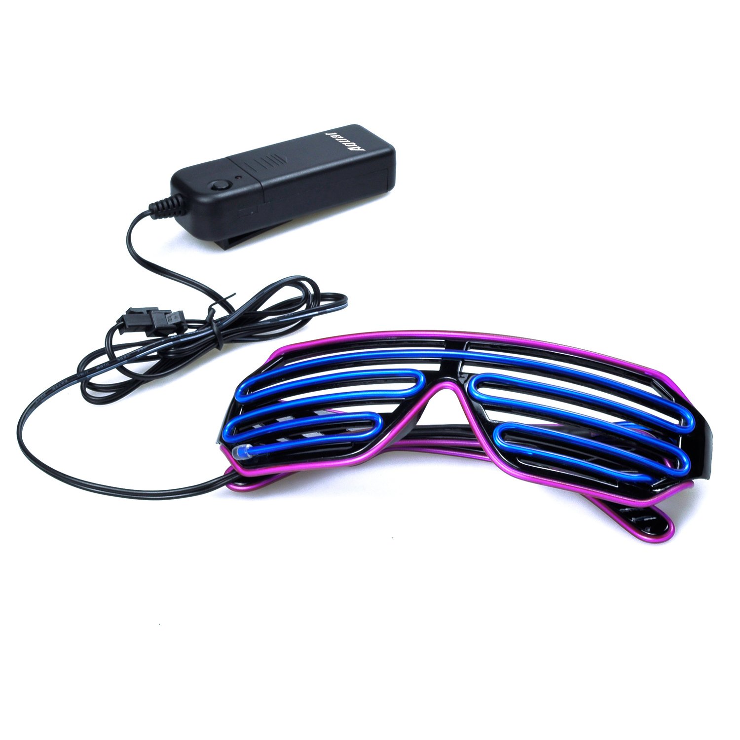 PINFOX Shutter EL Wire Neon Rave Glasses Flashing LED Sunglasses Light Up Costumes For 80s, EDM, Party RB03 (Purple - Blue)