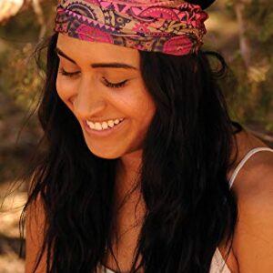 Karma Pink Medallion Headband for Women - Wide - Fabric Headband and Stretchy Hair Scarf - Pink