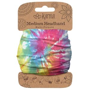 karma multi color tie dye headband for women - medium - fabric headband and stretchy hair scarf - multicolor