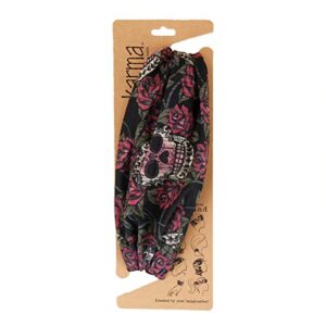 karma sugar skull headband for women - wide - fabric headband and stretchy hair scarf - black, 1 count (pack of 1)