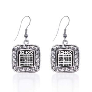 Inspired Silver - Bingo Charm Earrings for Women - Silver Square Charm French Hook Drop Earrings with Cubic Zirconia Jewelry