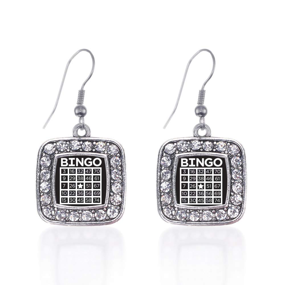 Inspired Silver - Bingo Charm Earrings for Women - Silver Square Charm French Hook Drop Earrings with Cubic Zirconia Jewelry