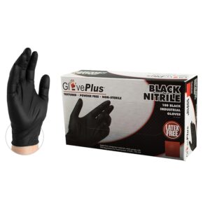 glove plus - black nitrile xl textured/powder free - non sterile