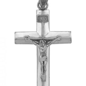 Solid 14k White Gold Linear Cross Charm INRI Crucifix Pendant