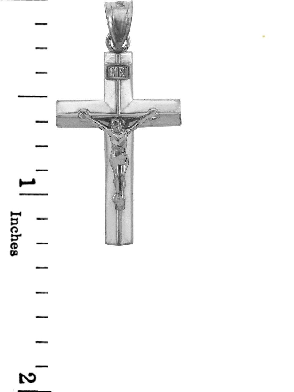 Solid 14k White Gold Linear Cross Charm INRI Crucifix Pendant