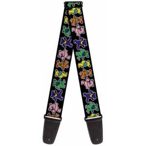 grateful dead guitar strap, dancing bears black multi color, 2 inches wide