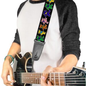 Grateful Dead Guitar Strap, Dancing Bears Black Multi Color, 2 Inches Wide