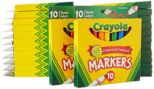 Crayola 758114552570 Broad Line Markers, Classic Colors 10 Each (Pack of 24), Case of 24 no, Count