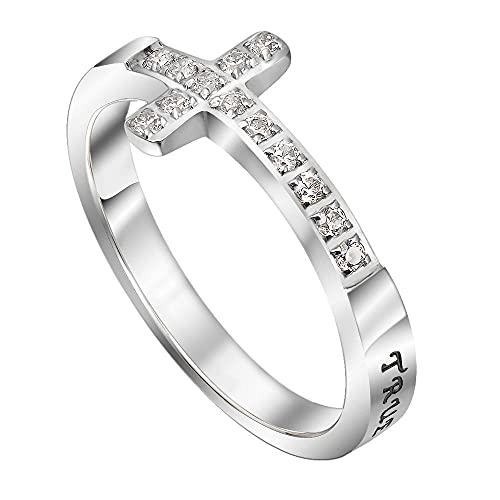 True Love Waits Ring Sideways Cross Purity, Christian Chastity Ceremony, Stainless Steel (7)