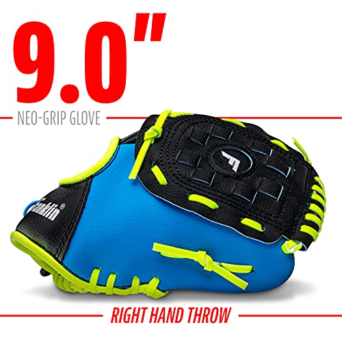 Franklin Sports Kids Baseball Glove - NeoGrip Boys + Girls Youth Tball Glove - Toddler + Youth Teeball, Baseball + Softball Mitt - Right Hand Throw - 9.5" ,Blue