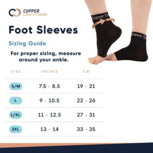 Copper Compression Foot Sleeves - Plantar Fasciitis, Achilles, Ankle Support Brace Socks - Day/Night Relief from Heel Spurs, Arch Pain, Swelling, Soccer Injuries, Golf, Running - 1 Pair Black - L