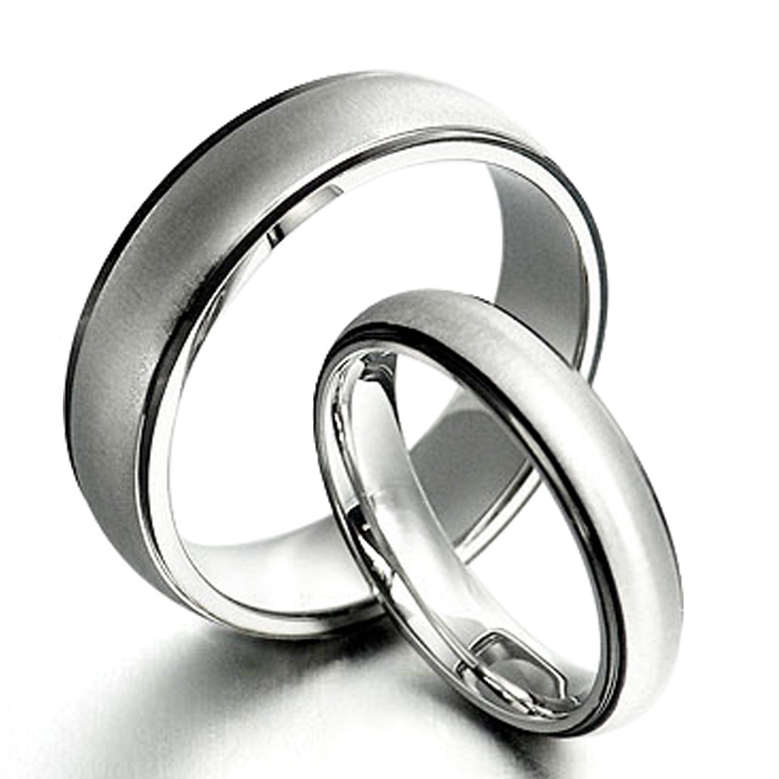 Gemini Free Engrave His and Her Two Tone Black Silver Matt Wedding Bands Matching Titanium Rings Set