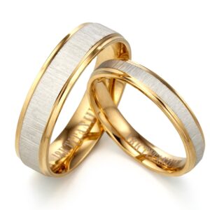 Gemini Free Engrave His and Her Groom Bride 18K Yellow Gold P Matching Anniversary Wedding Couple Ring Valentine Day Gift