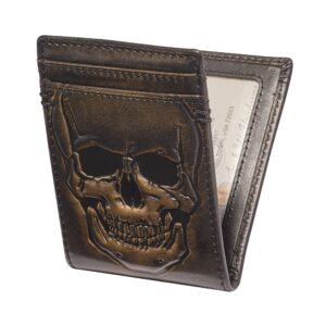 hoj co. skull bifold front pocket wallet | biker money clip wallet | strong magnetic clip | bifold with money clip | slim wallet