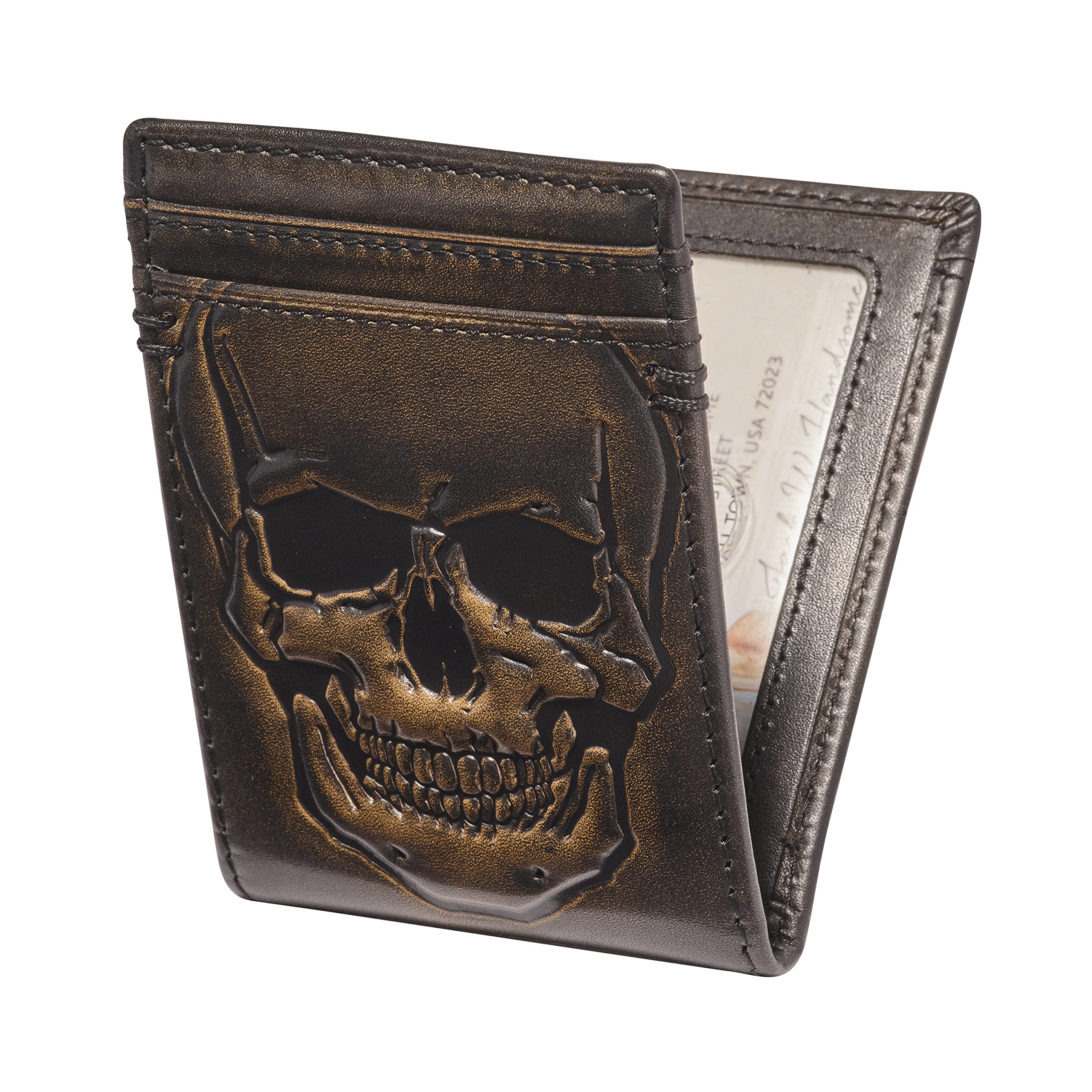 HoJ Co. SKULL Bifold Front Pocket Wallet | Biker Money Clip Wallet | Strong Magnetic Clip | Bifold with Money Clip | Slim Wallet