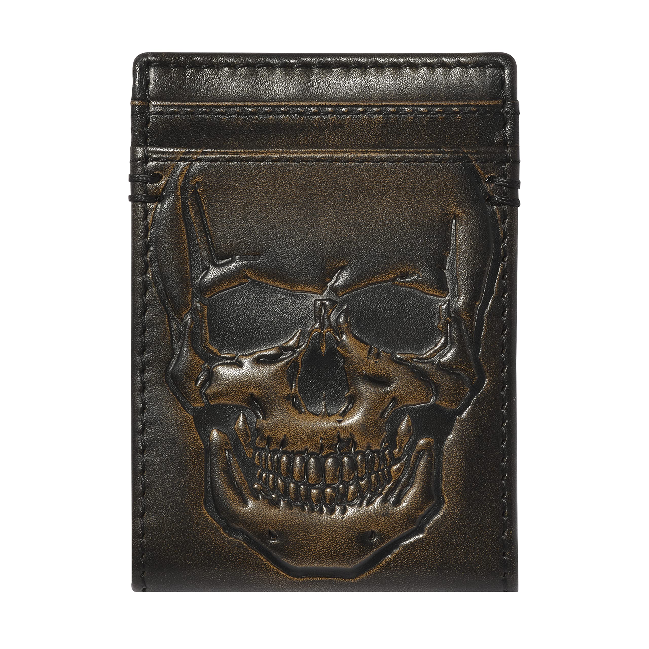 HoJ Co. SKULL Bifold Front Pocket Wallet | Biker Money Clip Wallet | Strong Magnetic Clip | Bifold with Money Clip | Slim Wallet